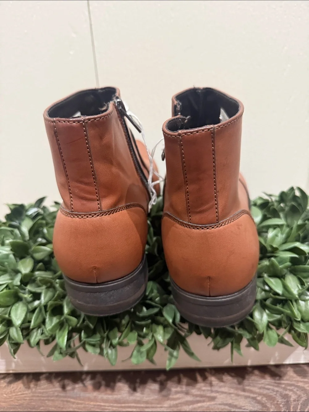 Calvin Klein Men's Brown Leather Beck Ankle Boots - Classic Zip Side Size 8 NWT